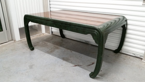 VINTAGE HENREDON FAUX MALACHITE CHINOISERIE MING WATERFALL DINING SET WITH SIX CANE DINING CHAIRS