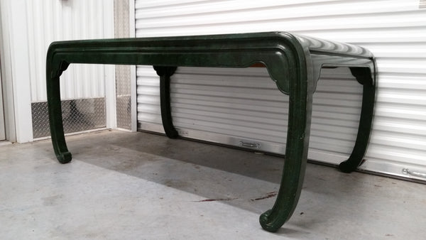 VINTAGE HENREDON FAUX MALACHITE CHINOISERIE MING WATERFALL DINING SET WITH SIX CANE DINING CHAIRS