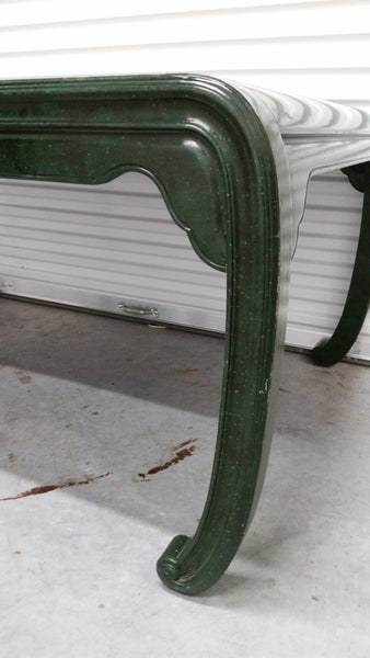 VINTAGE HENREDON FAUX MALACHITE CHINOISERIE MING WATERFALL DINING SET WITH SIX CANE DINING CHAIRS