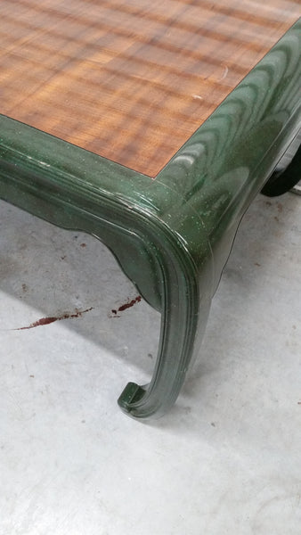 VINTAGE HENREDON FAUX MALACHITE CHINOISERIE MING WATERFALL DINING SET WITH SIX CANE DINING CHAIRS