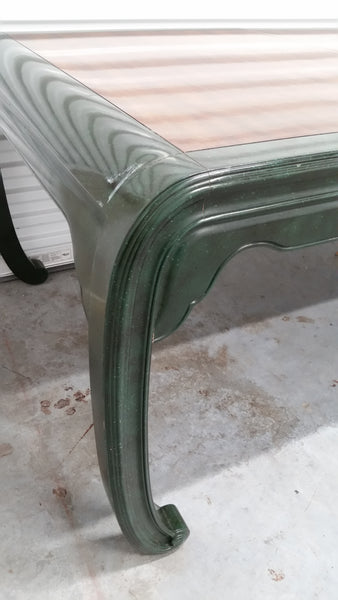 VINTAGE HENREDON FAUX MALACHITE CHINOISERIE MING WATERFALL DINING SET WITH SIX CANE DINING CHAIRS