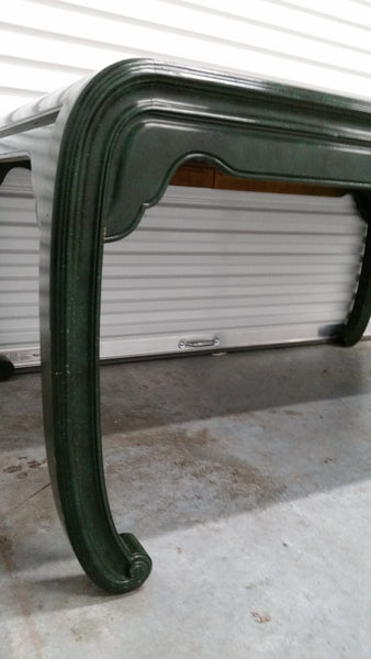 VINTAGE HENREDON FAUX MALACHITE CHINOISERIE MING WATERFALL DINING SET WITH SIX CANE DINING CHAIRS