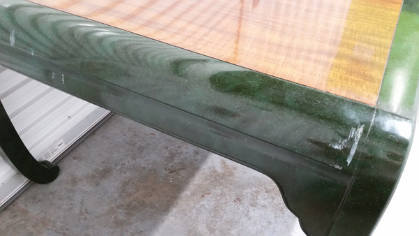 VINTAGE HENREDON FAUX MALACHITE CHINOISERIE MING WATERFALL DINING SET WITH SIX CANE DINING CHAIRS