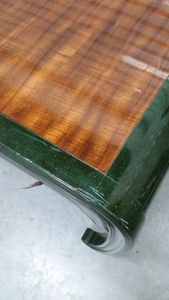 VINTAGE HENREDON FAUX MALACHITE CHINOISERIE MING WATERFALL DINING SET WITH SIX CANE DINING CHAIRS