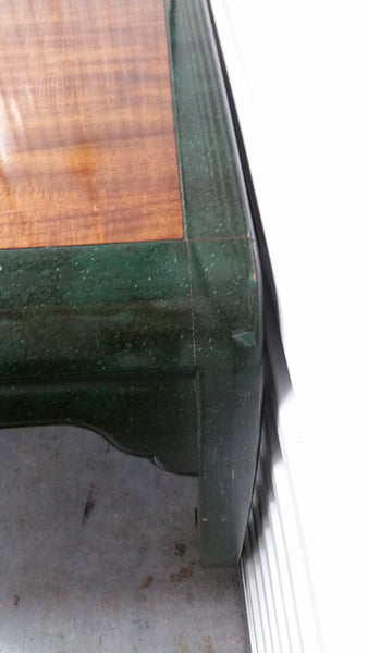 VINTAGE HENREDON FAUX MALACHITE CHINOISERIE MING WATERFALL DINING SET WITH SIX CANE DINING CHAIRS