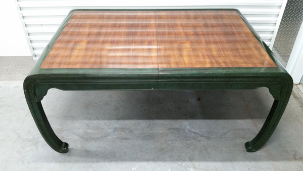 VINTAGE HENREDON FAUX MALACHITE CHINOISERIE MING WATERFALL DINING SET WITH SIX CANE DINING CHAIRS