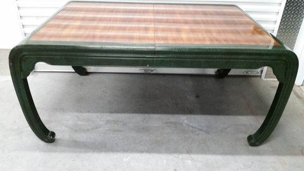 VINTAGE HENREDON FAUX MALACHITE CHINOISERIE MING WATERFALL DINING SET WITH SIX CANE DINING CHAIRS