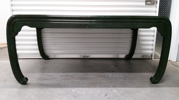 VINTAGE HENREDON FAUX MALACHITE CHINOISERIE MING WATERFALL DINING SET WITH SIX CANE DINING CHAIRS