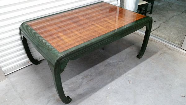 VINTAGE HENREDON FAUX MALACHITE CHINOISERIE MING WATERFALL DINING SET WITH SIX CANE DINING CHAIRS