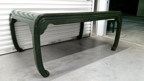 VINTAGE HENREDON FAUX MALACHITE CHINOISERIE MING WATERFALL DINING SET WITH SIX CANE DINING CHAIRS