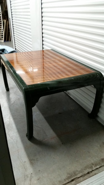 VINTAGE HENREDON FAUX MALACHITE CHINOISERIE MING WATERFALL DINING SET WITH SIX CANE DINING CHAIRS