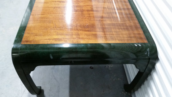 VINTAGE HENREDON FAUX MALACHITE CHINOISERIE MING WATERFALL DINING SET WITH SIX CANE DINING CHAIRS