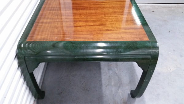 VINTAGE HENREDON FAUX MALACHITE CHINOISERIE MING WATERFALL DINING SET WITH SIX CANE DINING CHAIRS