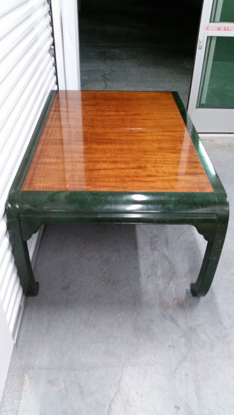 VINTAGE HENREDON FAUX MALACHITE CHINOISERIE MING WATERFALL DINING SET WITH SIX CANE DINING CHAIRS