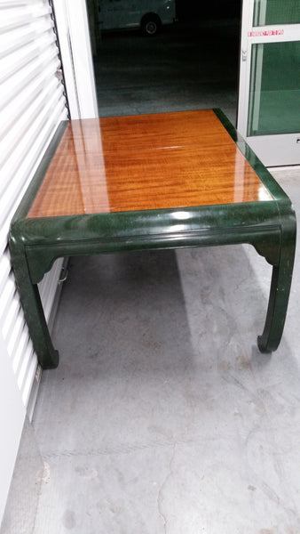 VINTAGE HENREDON FAUX MALACHITE CHINOISERIE MING WATERFALL DINING SET WITH SIX CANE DINING CHAIRS