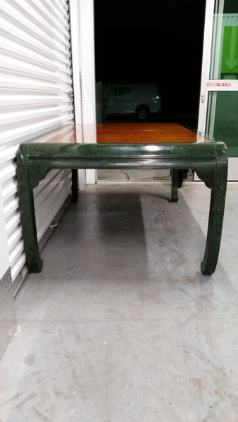 VINTAGE HENREDON FAUX MALACHITE CHINOISERIE MING WATERFALL DINING SET WITH SIX CANE DINING CHAIRS