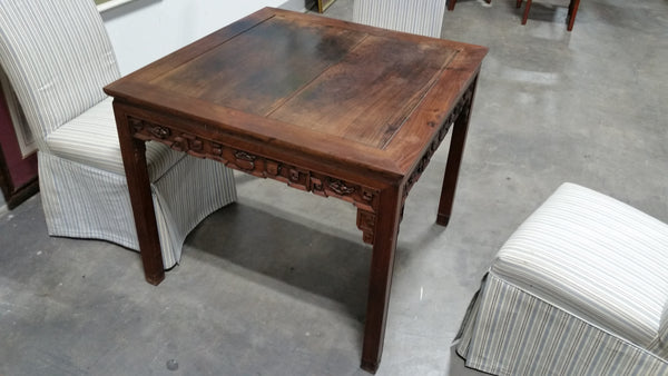 ANTIQUE HANDCARVED MOTIF DINING TABLE/ GAME TABLE W/ FRETWORK