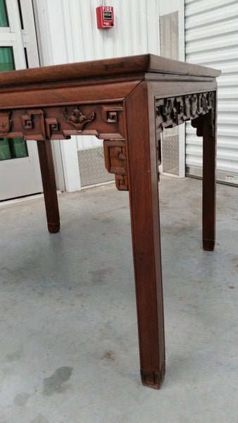 ANTIQUE HANDCARVED MOTIF DINING TABLE/ GAME TABLE W/ FRETWORK