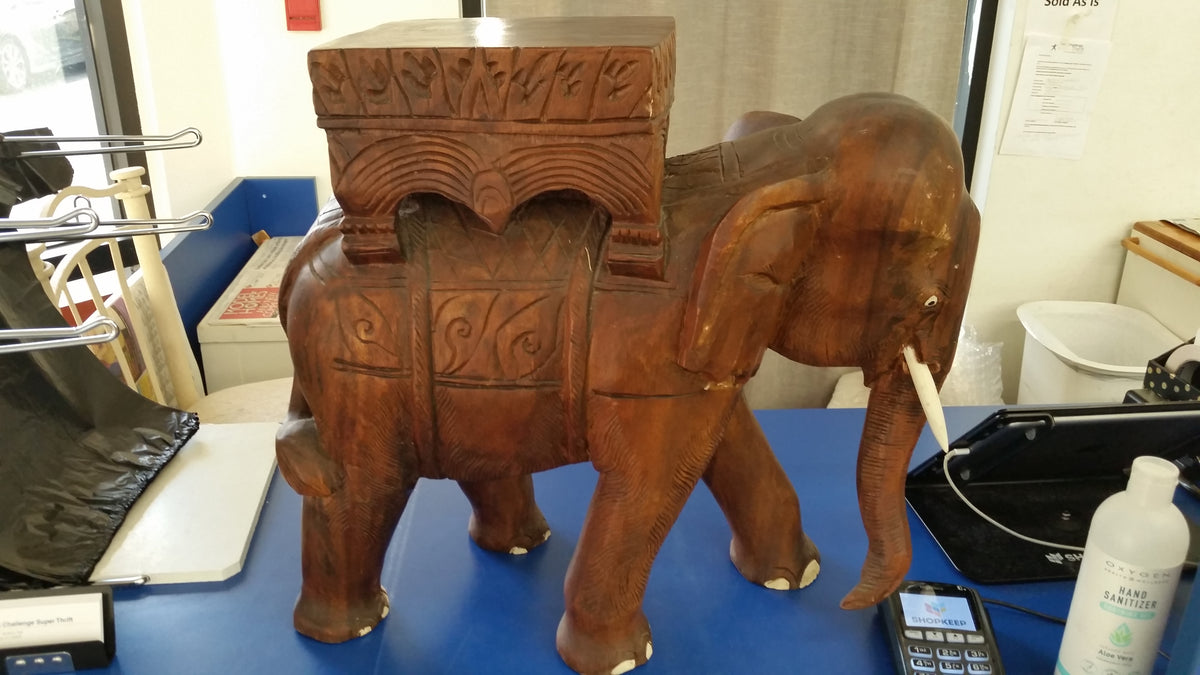 Hand Carved Wood buy Mayan Aztec Incan Accent Table End Table Plant Stand with Elephant Base