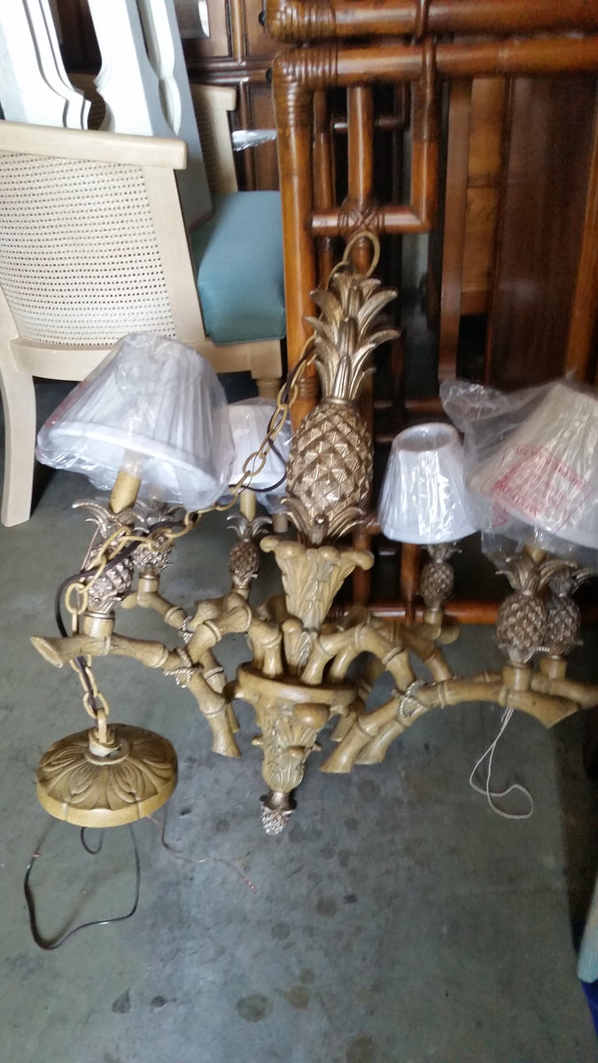 VINTAGE FAUX BAMBOO PINEAPPLE 🍍 6 LIGHT CHANDELIER W/SHADES – BOBS BEACH  CHIC TREASURES