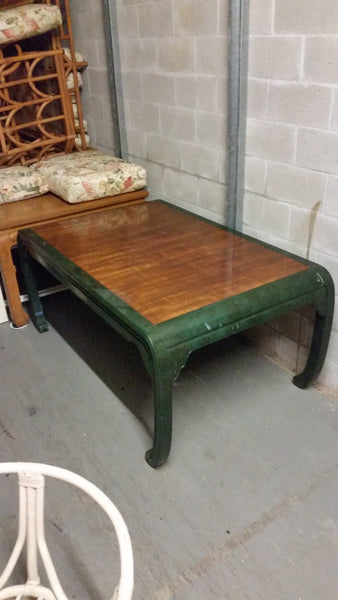 VINTAGE HENREDON FAUX MALACHITE CHINOISERIE MING WATERFALL DINING SET WITH SIX CANE DINING CHAIRS