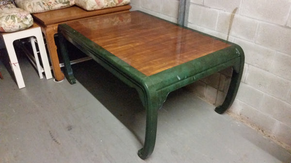 VINTAGE HENREDON FAUX MALACHITE CHINOISERIE MING WATERFALL DINING SET WITH SIX CANE DINING CHAIRS