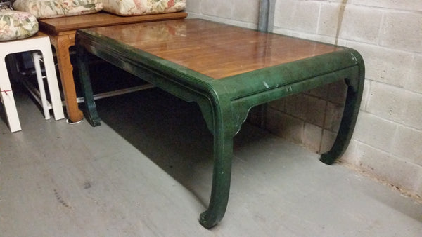 VINTAGE HENREDON FAUX MALACHITE CHINOISERIE MING WATERFALL DINING SET WITH SIX CANE DINING CHAIRS