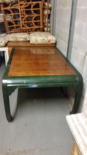 VINTAGE HENREDON FAUX MALACHITE CHINOISERIE MING WATERFALL DINING SET WITH SIX CANE DINING CHAIRS