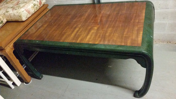 VINTAGE HENREDON FAUX MALACHITE CHINOISERIE MING WATERFALL DINING SET WITH SIX CANE DINING CHAIRS