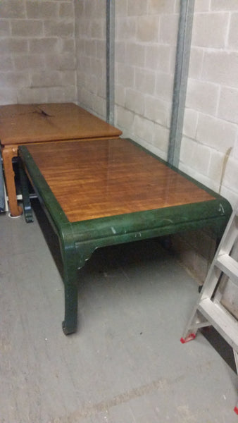 VINTAGE HENREDON FAUX MALACHITE CHINOISERIE MING WATERFALL DINING SET WITH SIX CANE DINING CHAIRS