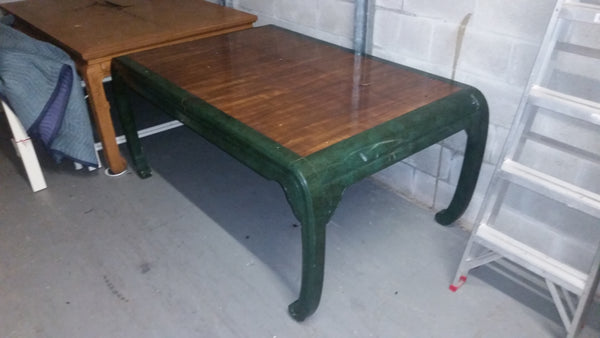 VINTAGE HENREDON FAUX MALACHITE CHINOISERIE MING WATERFALL DINING SET WITH SIX CANE DINING CHAIRS