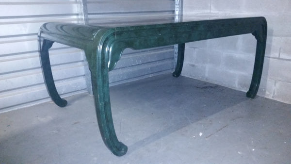 VINTAGE HENREDON FAUX MALACHITE CHINOISERIE MING WATERFALL DINING SET WITH SIX CANE DINING CHAIRS