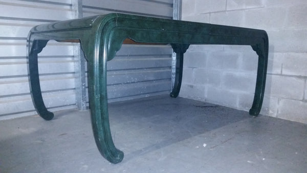 VINTAGE HENREDON FAUX MALACHITE CHINOISERIE MING WATERFALL DINING SET WITH SIX CANE DINING CHAIRS