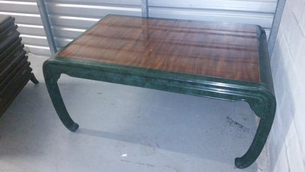 VINTAGE HENREDON FAUX MALACHITE CHINOISERIE MING WATERFALL DINING SET WITH SIX CANE DINING CHAIRS