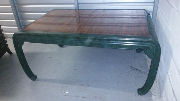 VINTAGE HENREDON FAUX MALACHITE CHINOISERIE MING WATERFALL DINING SET WITH SIX CANE DINING CHAIRS