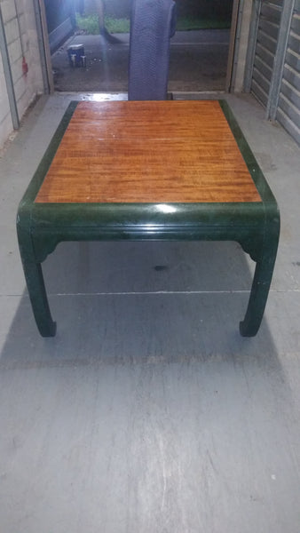 VINTAGE HENREDON FAUX MALACHITE CHINOISERIE MING WATERFALL DINING SET WITH SIX CANE DINING CHAIRS