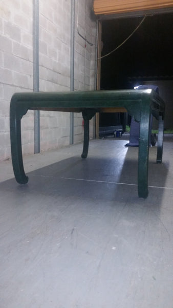 VINTAGE HENREDON FAUX MALACHITE CHINOISERIE MING WATERFALL DINING SET WITH SIX CANE DINING CHAIRS