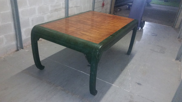 VINTAGE HENREDON FAUX MALACHITE CHINOISERIE MING WATERFALL DINING SET WITH SIX CANE DINING CHAIRS