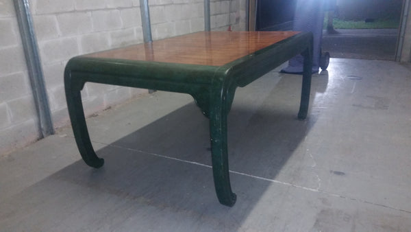 VINTAGE HENREDON FAUX MALACHITE CHINOISERIE MING WATERFALL DINING SET WITH SIX CANE DINING CHAIRS