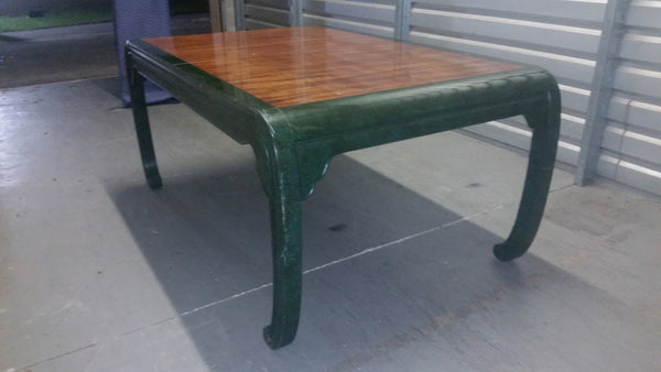 VINTAGE HENREDON FAUX MALACHITE CHINOISERIE MING WATERFALL DINING SET WITH SIX CANE DINING CHAIRS