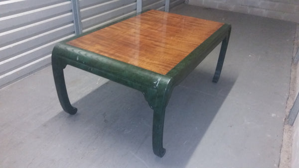 VINTAGE HENREDON FAUX MALACHITE CHINOISERIE MING WATERFALL DINING SET WITH SIX CANE DINING CHAIRS