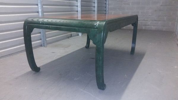 VINTAGE HENREDON FAUX MALACHITE CHINOISERIE MING WATERFALL DINING SET WITH SIX CANE DINING CHAIRS