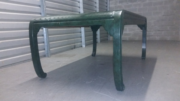 VINTAGE HENREDON FAUX MALACHITE CHINOISERIE MING WATERFALL DINING SET WITH SIX CANE DINING CHAIRS