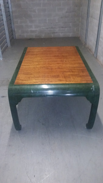 VINTAGE HENREDON FAUX MALACHITE CHINOISERIE MING WATERFALL DINING SET WITH SIX CANE DINING CHAIRS