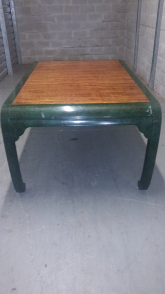 VINTAGE HENREDON FAUX MALACHITE CHINOISERIE MING WATERFALL DINING SET WITH SIX CANE DINING CHAIRS