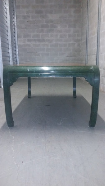 VINTAGE HENREDON FAUX MALACHITE CHINOISERIE MING WATERFALL DINING SET WITH SIX CANE DINING CHAIRS