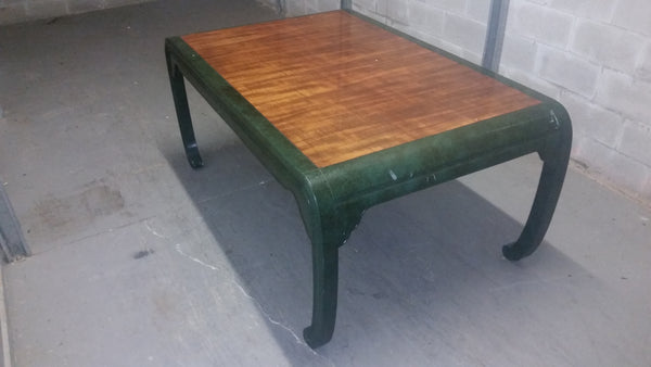 VINTAGE HENREDON FAUX MALACHITE CHINOISERIE MING WATERFALL DINING SET WITH SIX CANE DINING CHAIRS