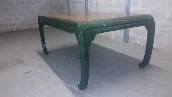 VINTAGE HENREDON FAUX MALACHITE CHINOISERIE MING WATERFALL DINING SET WITH SIX CANE DINING CHAIRS