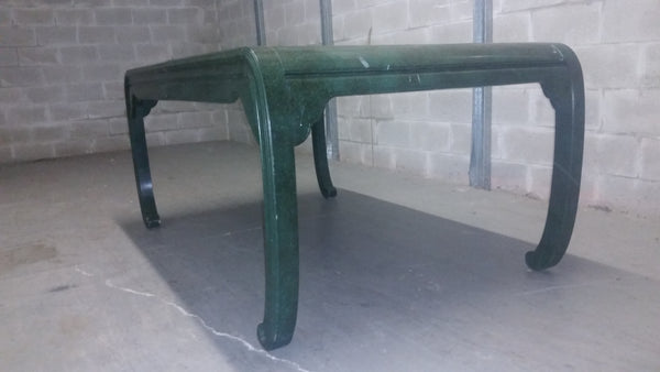 VINTAGE HENREDON FAUX MALACHITE CHINOISERIE MING WATERFALL DINING SET WITH SIX CANE DINING CHAIRS