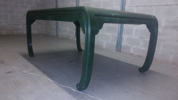 VINTAGE HENREDON FAUX MALACHITE CHINOISERIE MING WATERFALL DINING SET WITH SIX CANE DINING CHAIRS